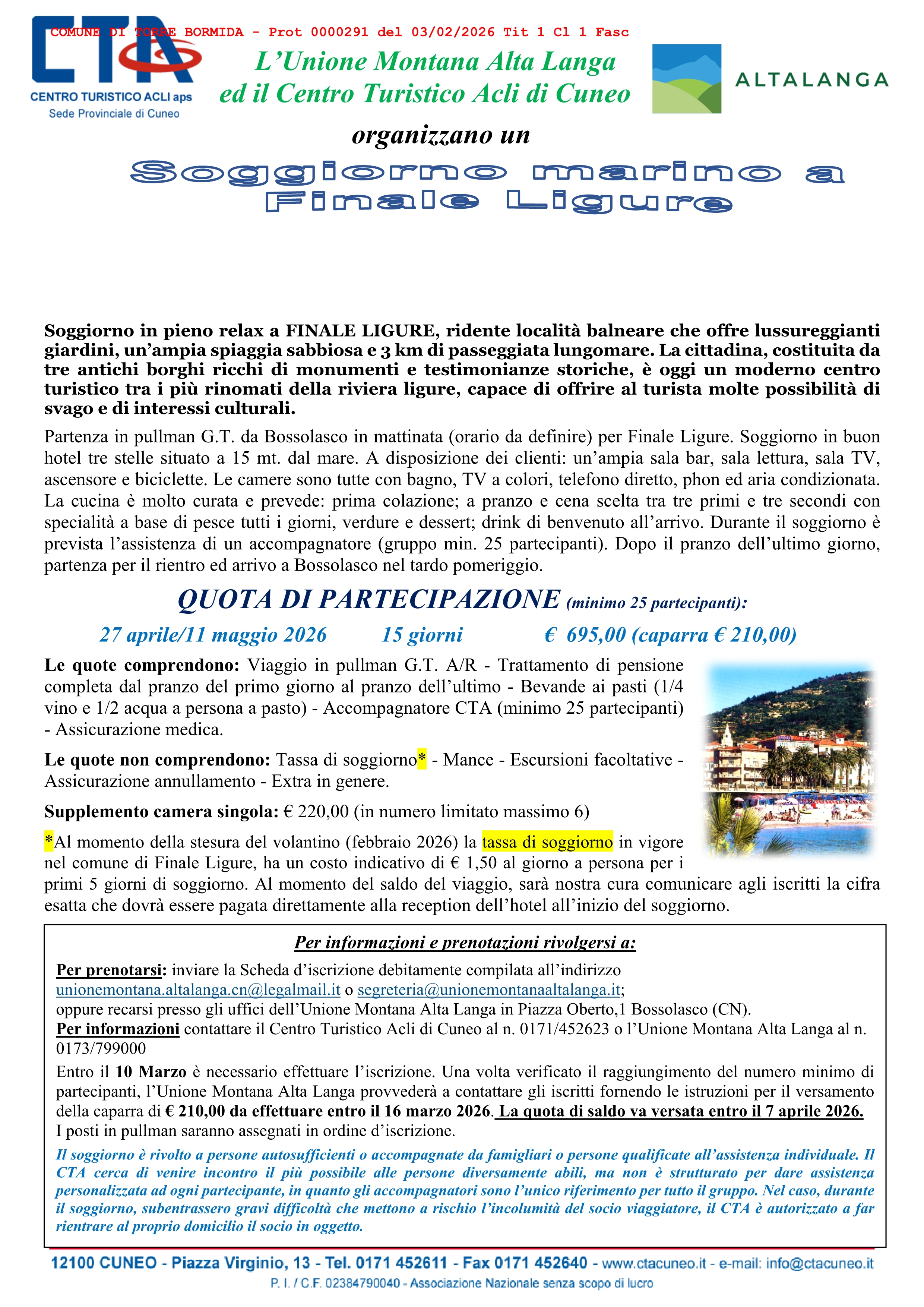 Soggiorno marino "Alta Langa" - Anno 2026