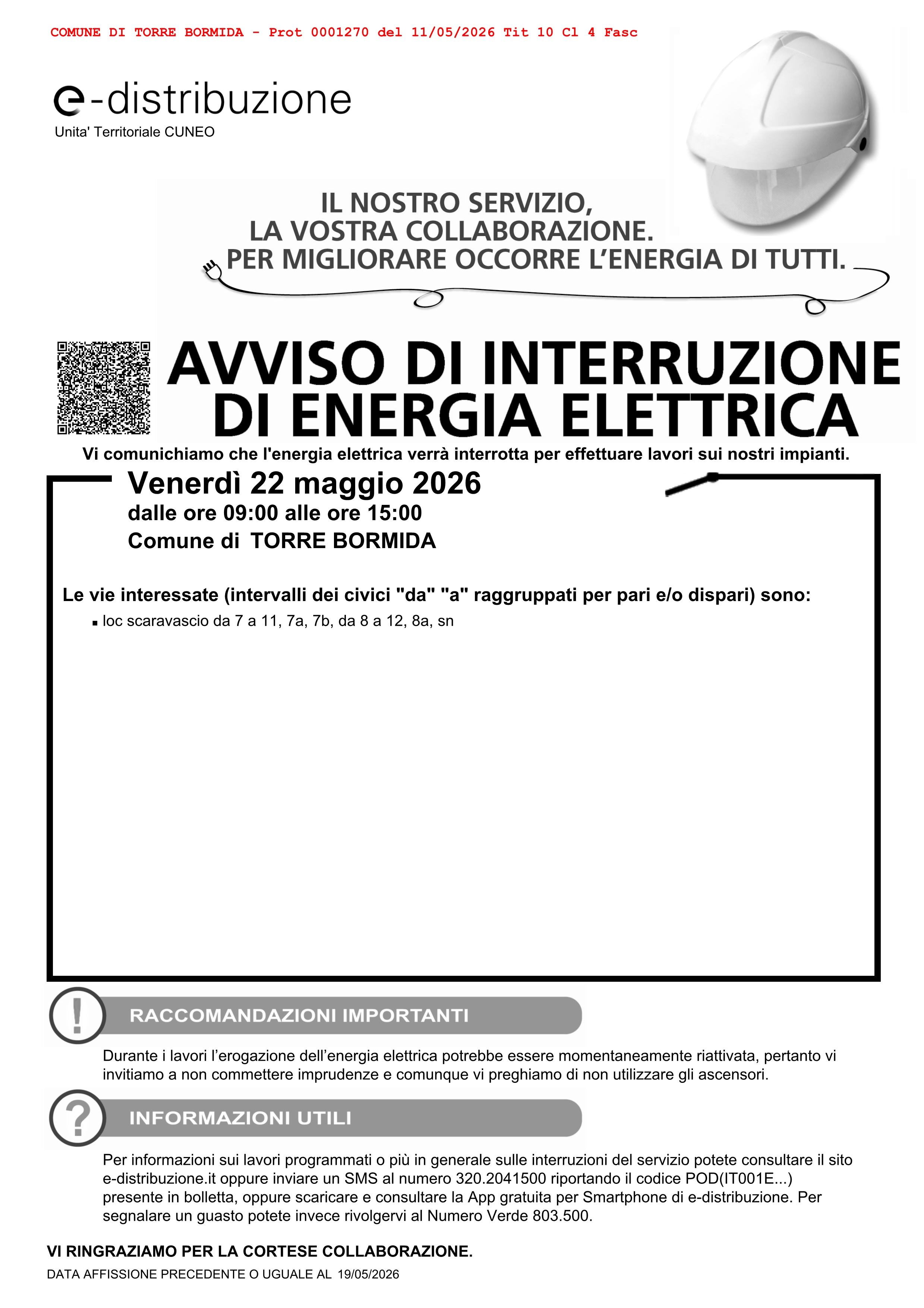 AVVISO di interruzione di Energia Elettrica
